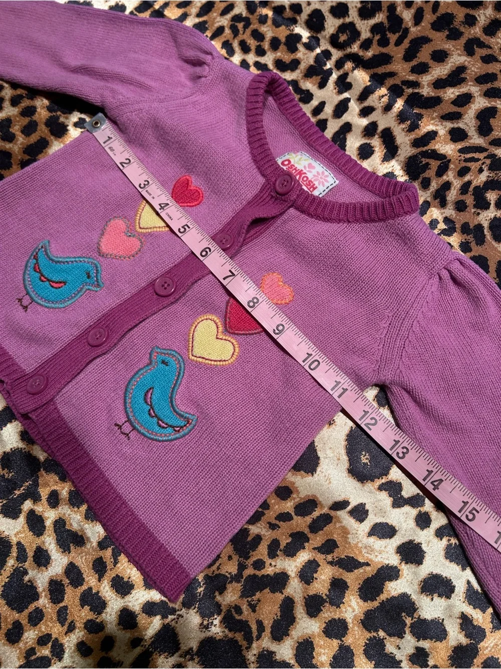 Y2K OshKosh B’Gosh Purple Cardigan with Hearts & Birds